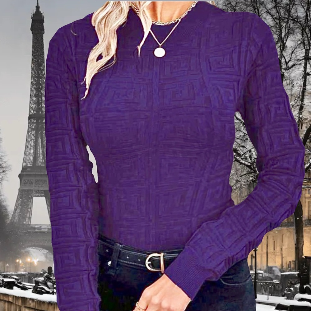“Greek key" Pattern solid round neck sweater - Picture 10 of 16